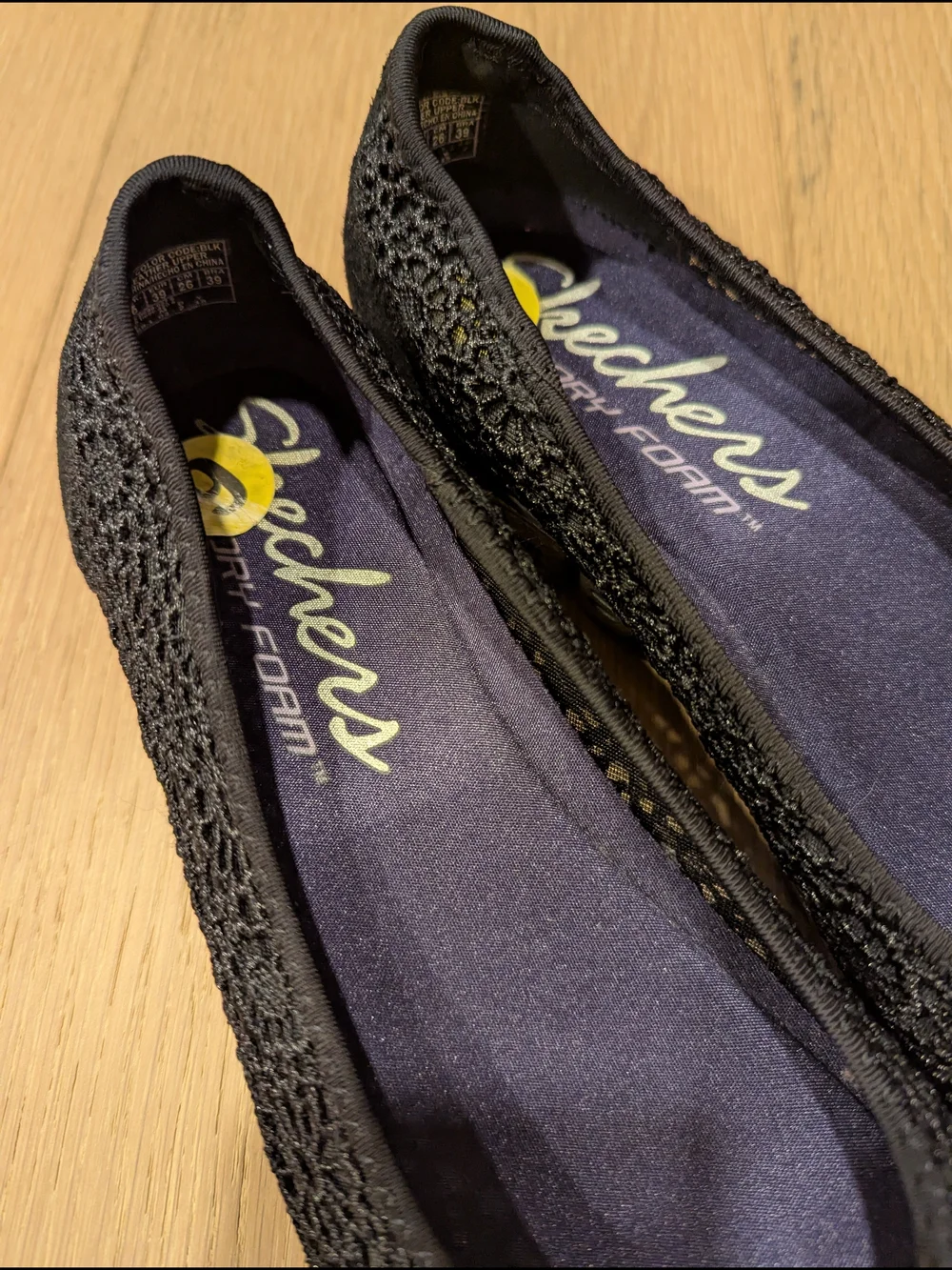 Skechers Black Floral Crochet Slip-On Ballet Flats